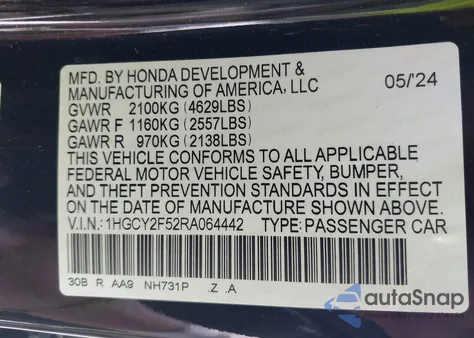 2024 Honda Accord Hybrid Sport из США, поврежденный, VIN 1HGCY2F52RA064442